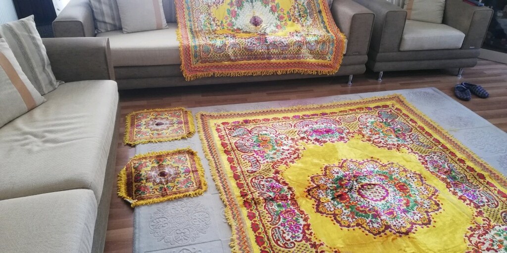 Eskilerden kalma antika yatak örtüsü masa örtüsü 2 adet kırlent - 2