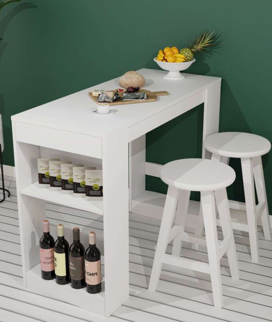 Sıfır , %100 MDF , Bar Masası / Çok Amaçlı Raflı Mutfak Masası - Beyaz - 11