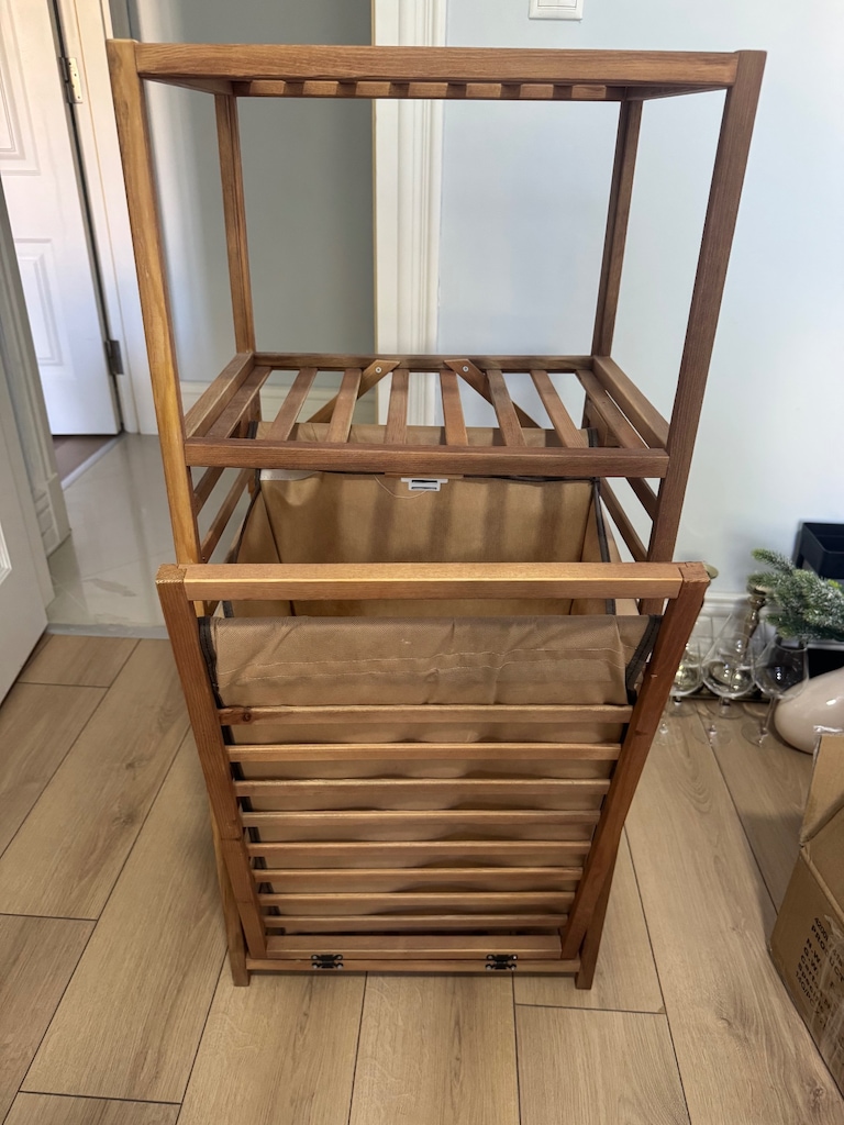 2 Raflı Çok Amaçlı Banyo Düzenleyici Kirli Çamaşır Sepeti Organizer - 4