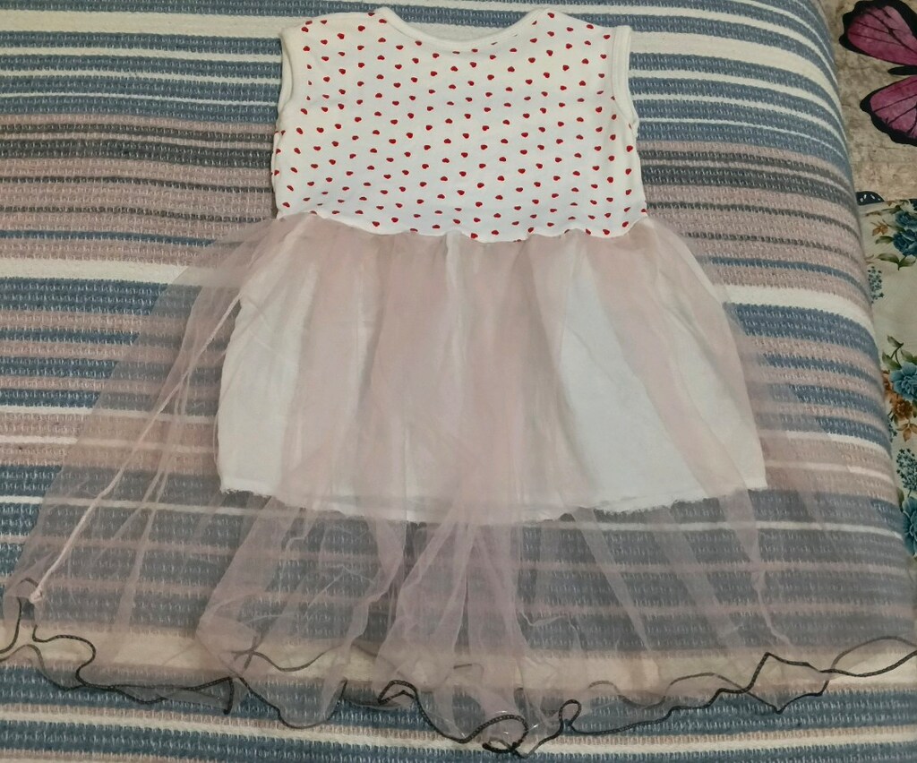 Beyaz Kırmızı Kalp Desenli Bebek Elbise - 6