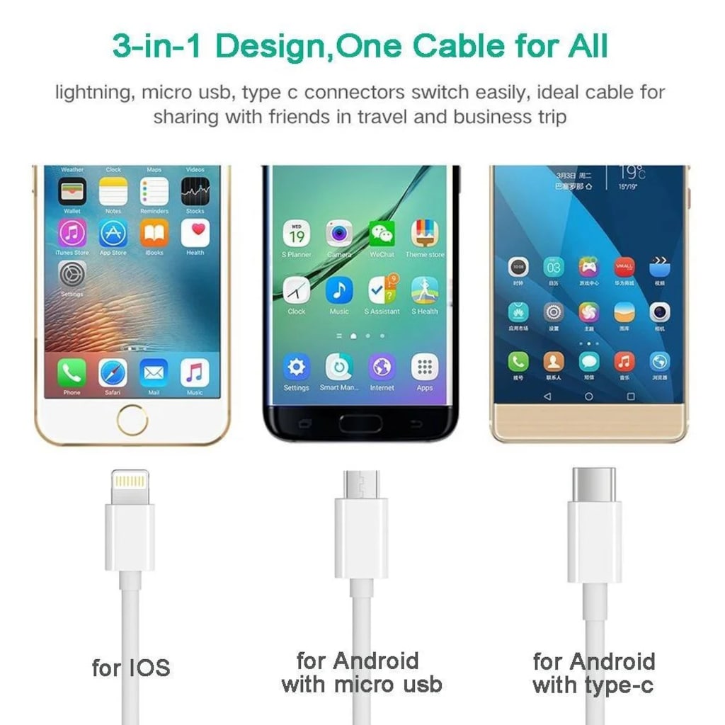 25cm USB To Micro USB Type C Lightning 3 in 1 Data Şarj Kablosu - 2