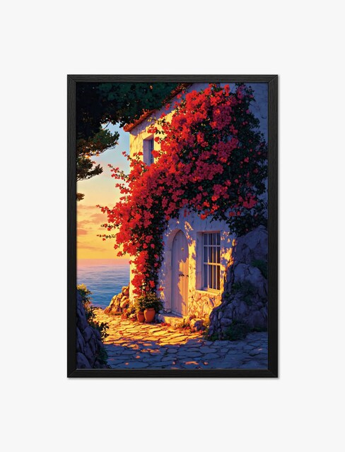 Çiçekli Deniz Kenarı Ev Tablosu 40x60cm