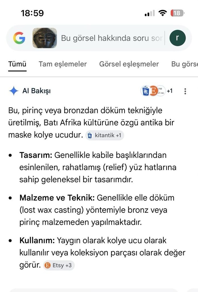 Afrika kültürüne özgü bronz maske kolye ucu - 6