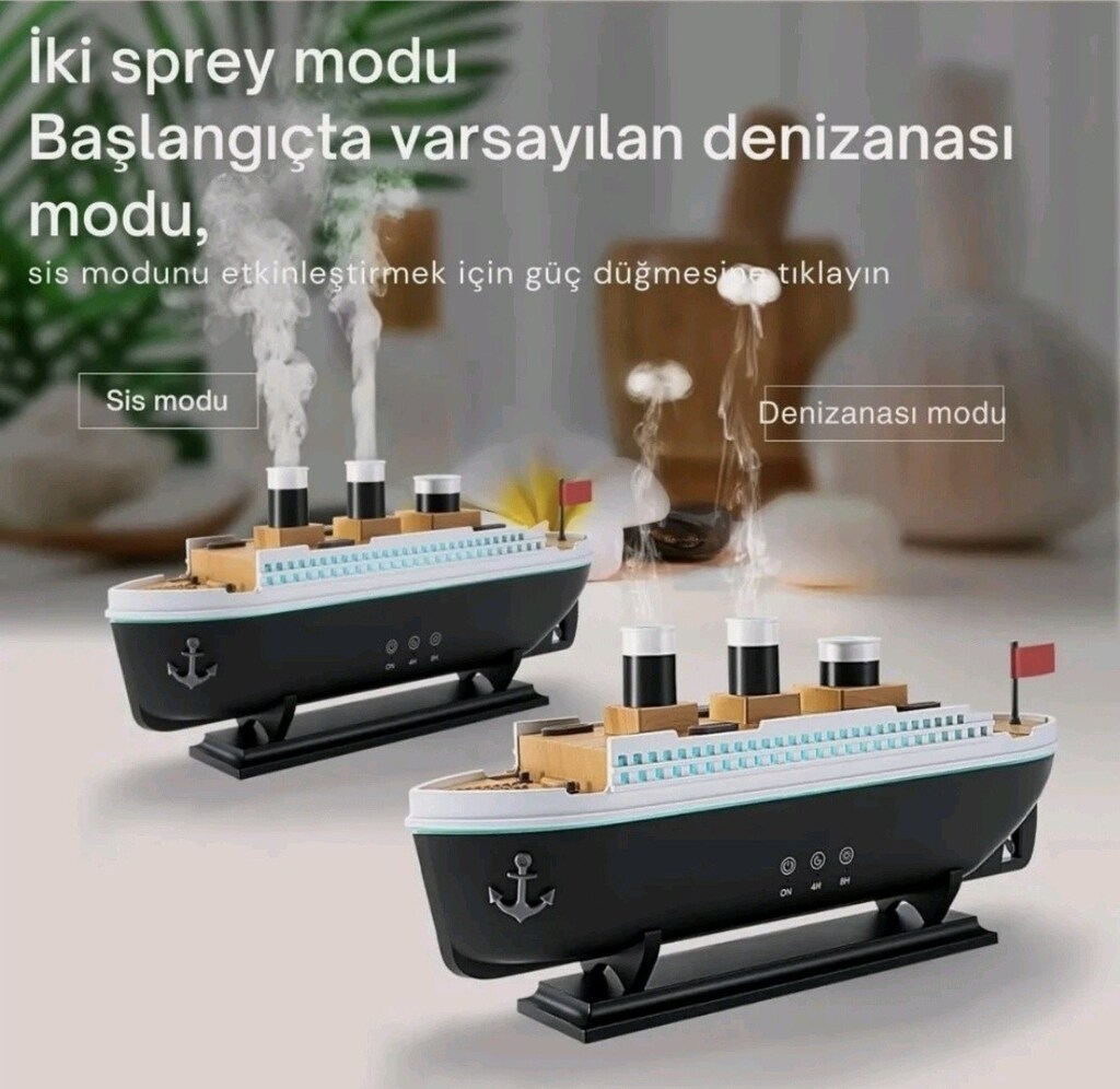 Retro gemi tasarımlı hava nemlendirici,iki farklı buhar efektli, - 3