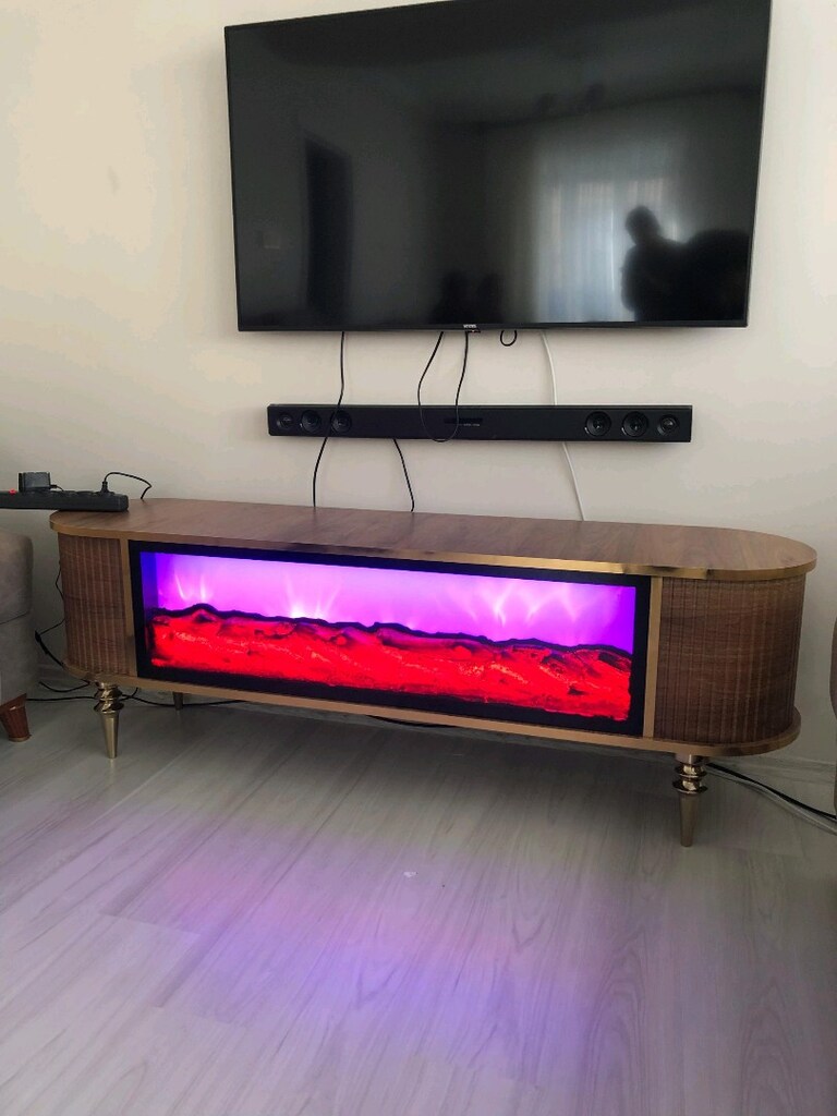 imalattan şömineli 3 efekt li kumandalı Bluetooth lu müzikli TV sehpas - 3