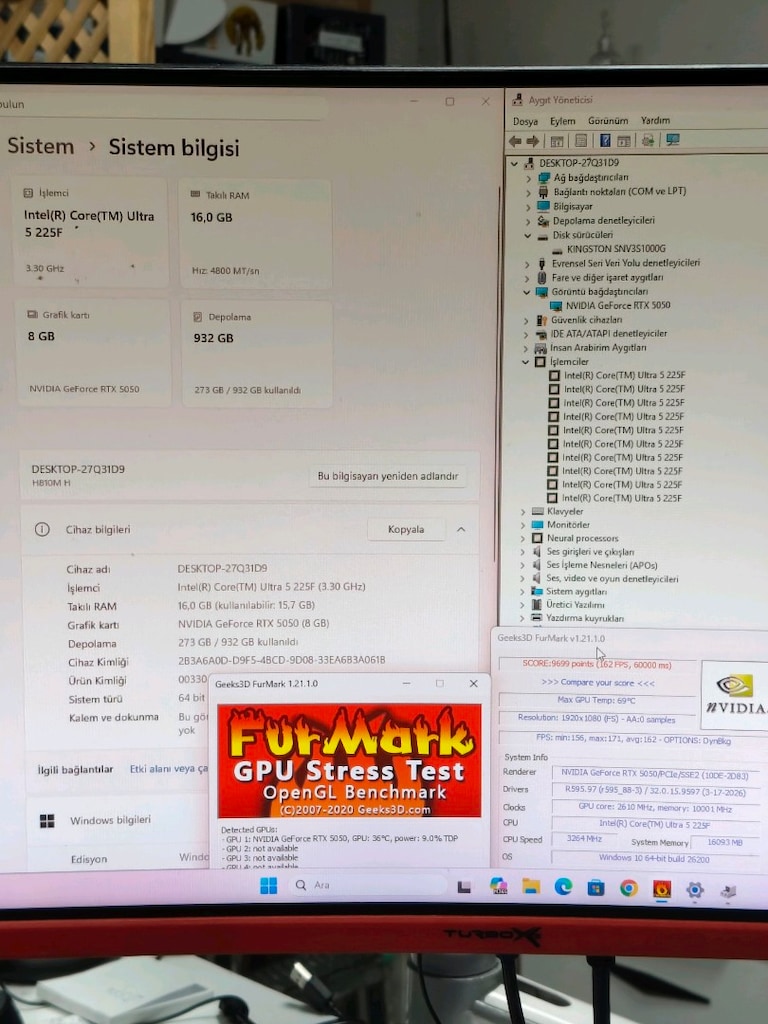 8GB RTX 5050 ULTRA 5 225F 16GB DDR5 RAM 1TB M2SSD 600W AKVARYUM KASA - 7