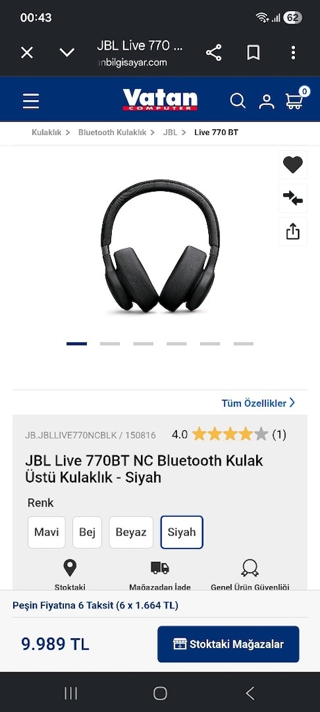 VATAN BILGISAYAR GARANTILI Jbl live770bt kulaklik kutu fatura - 2