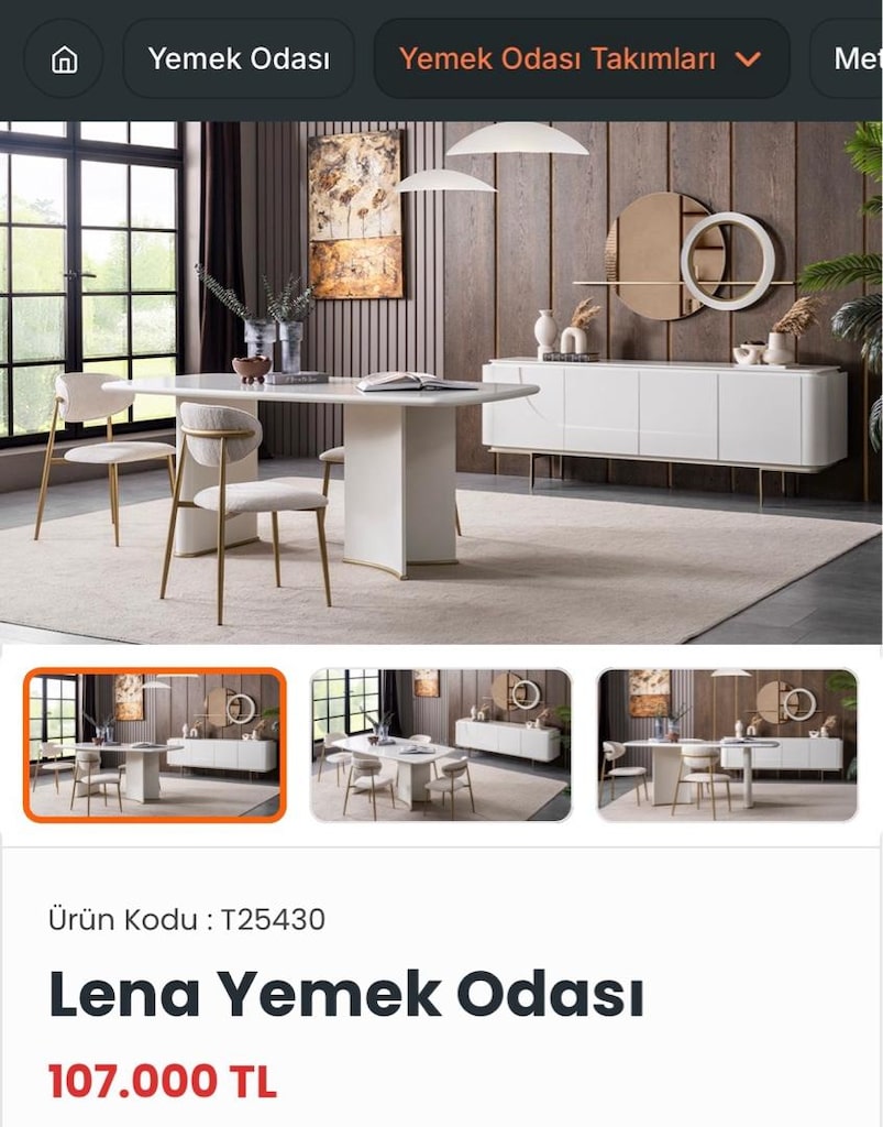 10 Aylık Lena Yemek Odası Takımı | 6 Sandalye | Konsol + Ayna | Temiz - 3