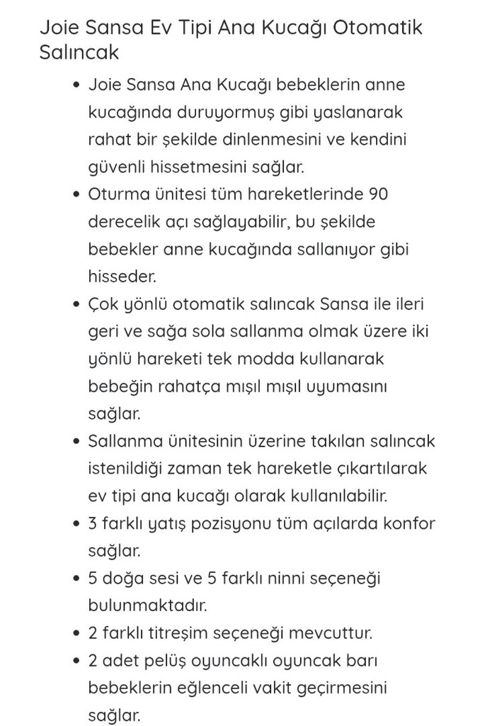 Joie Sansa Ev Tipi Ana Kucağı Otomatik Salıncak - 20