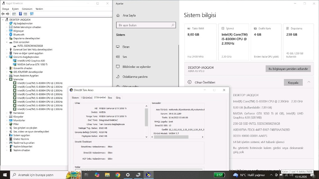 İ5 8.NESİL 4 GB EKRAN KARTLI + 8 GB RAM + SSD MONSTER ABRA OYUN LAPTOP - 4