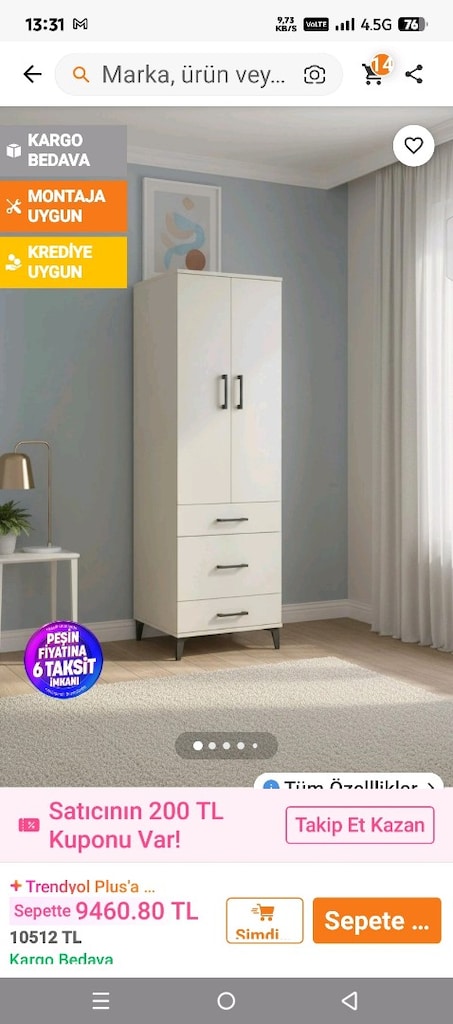 DOLAP 4 RAFLI 3 ÇEKMECELİ 60x44x195 - 5