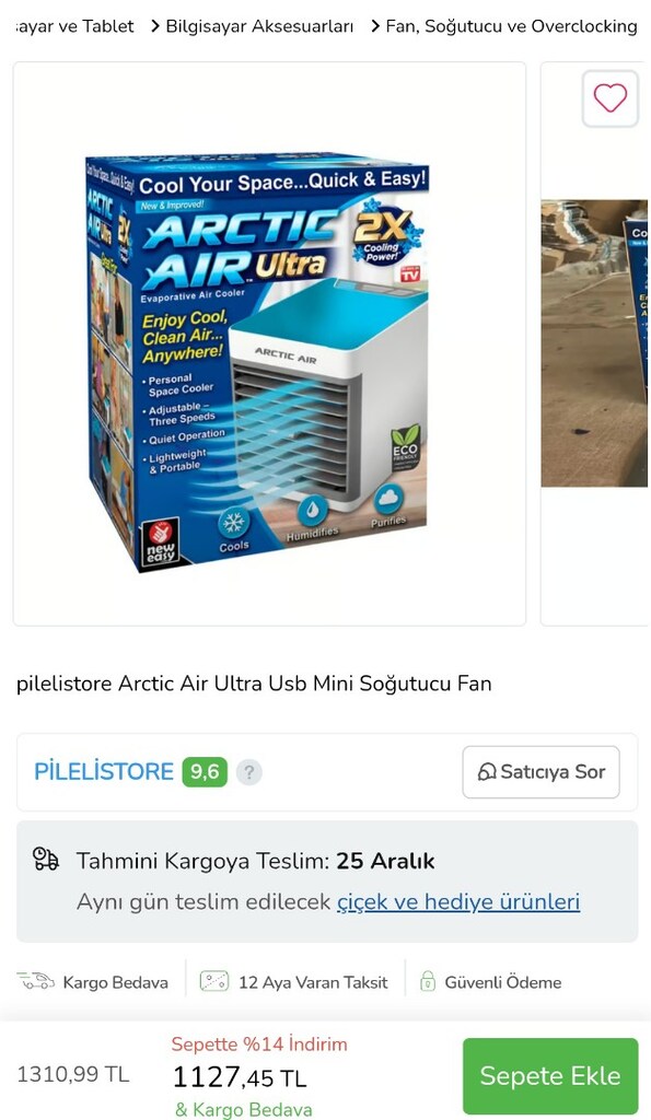 pilelistore Arctic Air Ultra Usb Mini Soğutucu Fan - 2