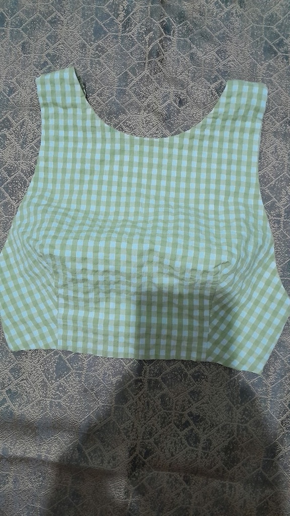 Zara Yeşil-Beyaz Pötikareli Crop Bluz (Çok Temiz)