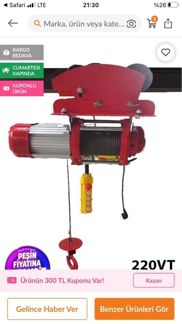 DLMAX 750/1500 KG 30 Metre Elektrikli Şaryolu Vinç