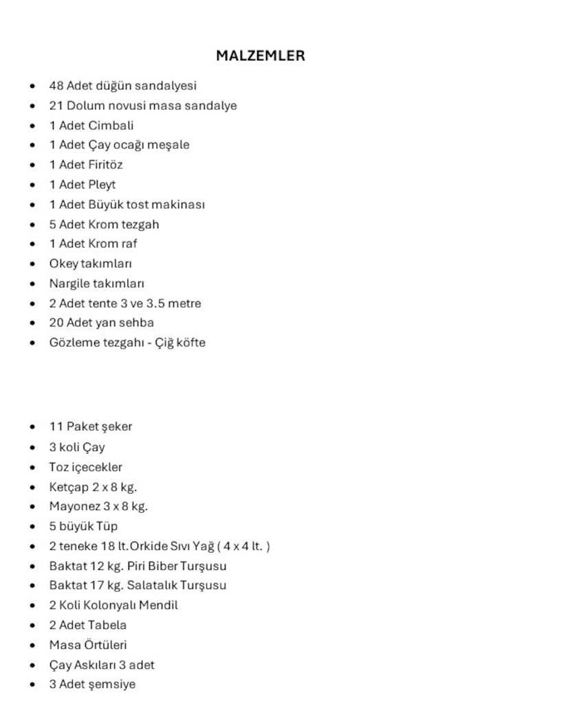 Cafe restaurant malzemeleri