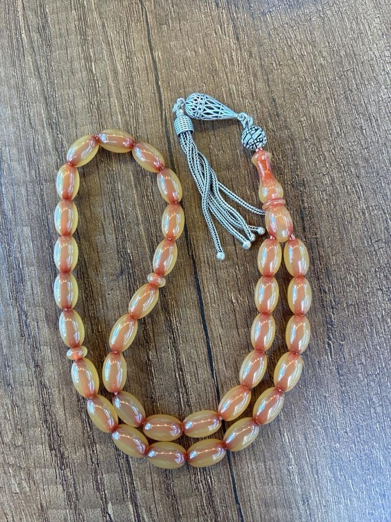 VİŞNE KOLYEDEN DİZAYN NADİR PEMBE ve BUĞULU HAMUR SIKMA KEHRİBAR - 3