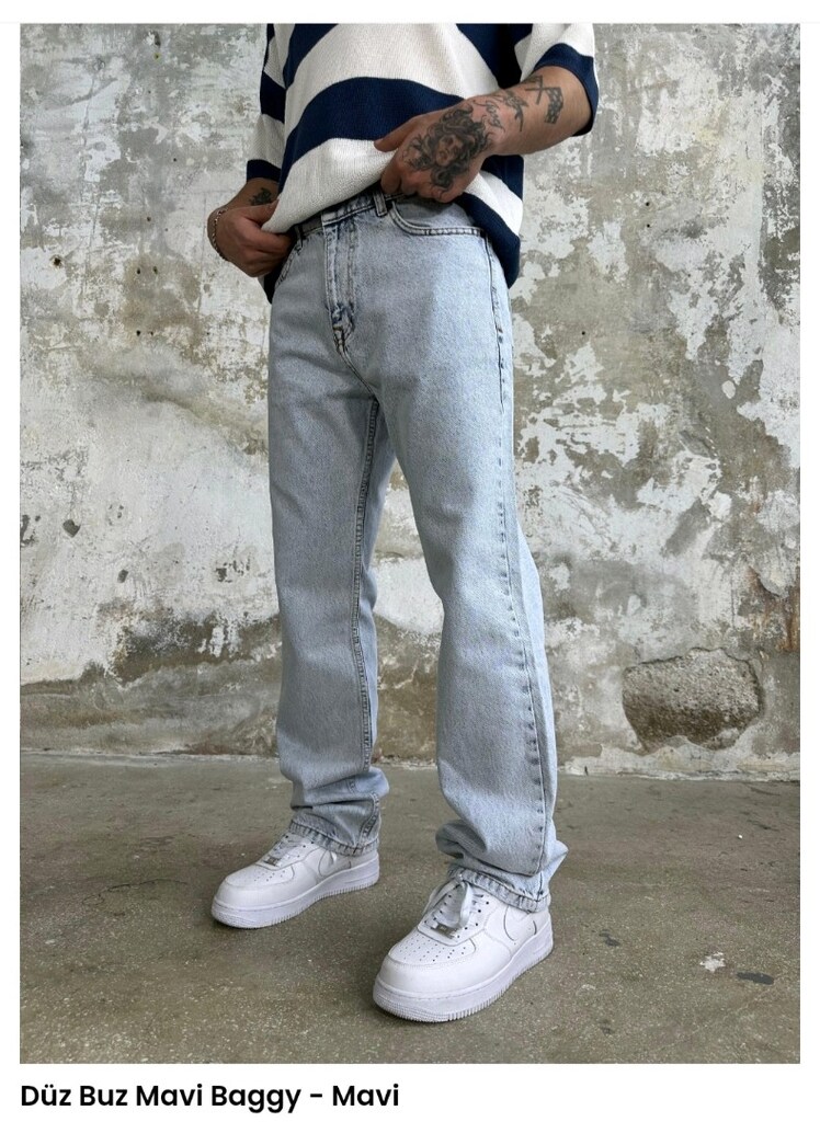 Baggy Buz Mavi Difransel Kot Pantolon