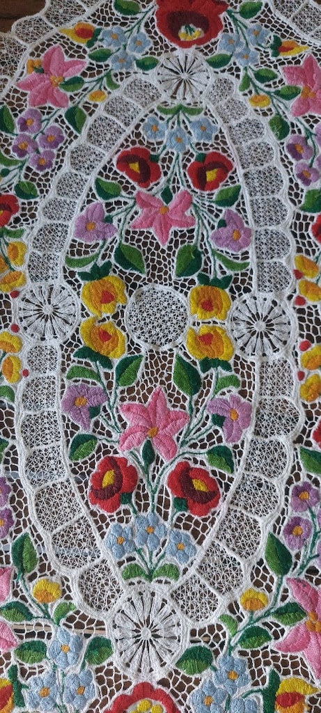 AVRUPA NAKIS BOBIN DANTELI VİNTAGE ÖRTÜ 82/47CM SİFİR SANDİKTAN - 12