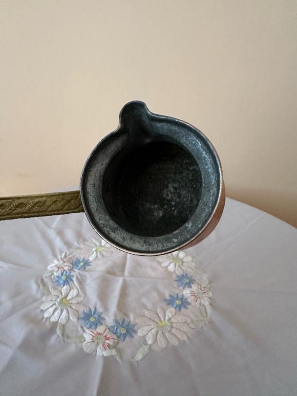 3'lü Bakır Mutfak Seti – Bakır Cezve, Çift Kulplu Sahan ve Saplı Tava - 3