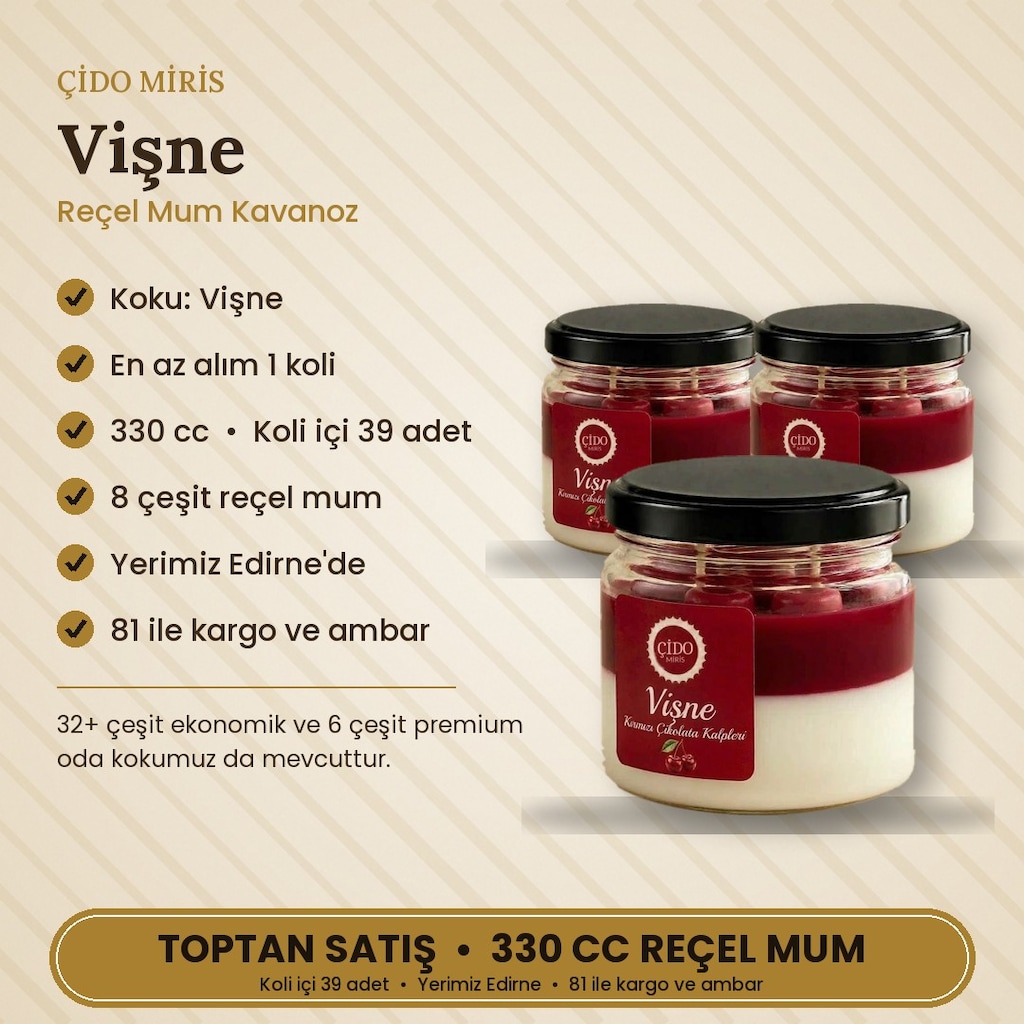 ÇİDO MİRİS REÇEL KAVANOZ MUM VİŞNE 330 CC | TOPTAN SATIŞ - 2