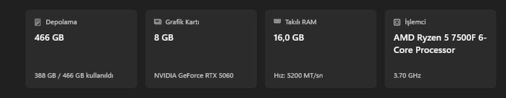 RTX 5060 8 GB / Ryzen 5 7500F / 16 GB DDR5 Oyuncu Bilgisayarı - 9