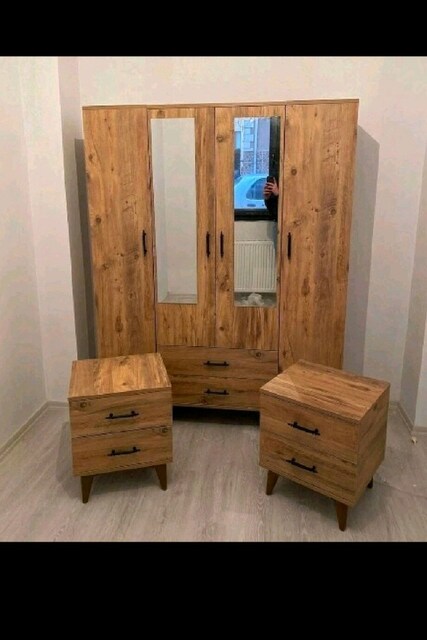 4 KAPILI AYNALI CEVİZ DOLAP+2 ADET KOMİDİN