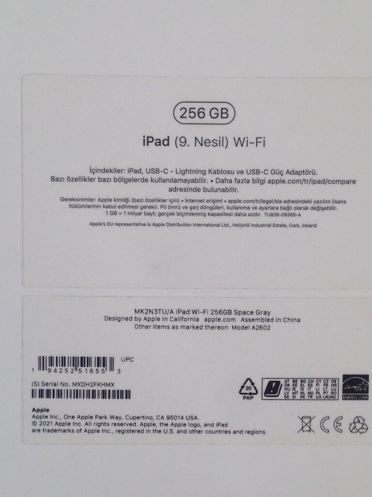 Apple iPad 9. Nesil Wi-Fi 256 GB Boş Kutu MK2N3TUA SPACE GRAY - 3