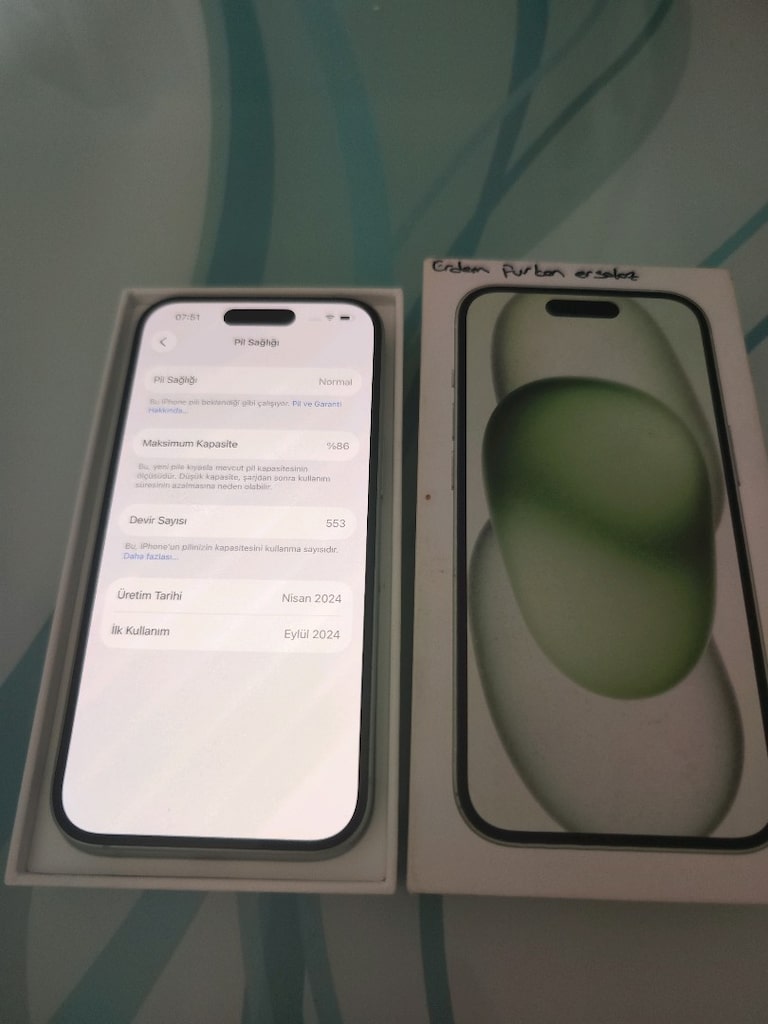 KARTA TAKSİT TR CİHAZİ İPHONE 15 128 GB PİL 86 KUTU VE ŞARJ ALETİ MEVC - 5