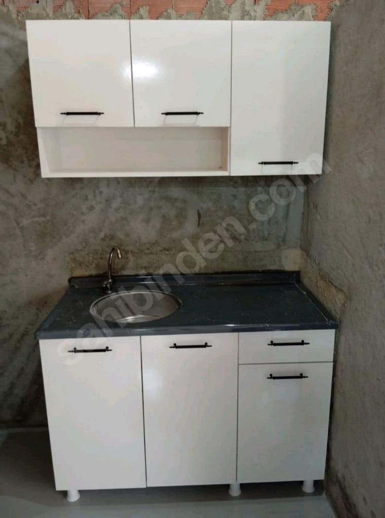120 cm hazır mutfak ve paslanmaz çelik evyeli mermerit tezgah - 3