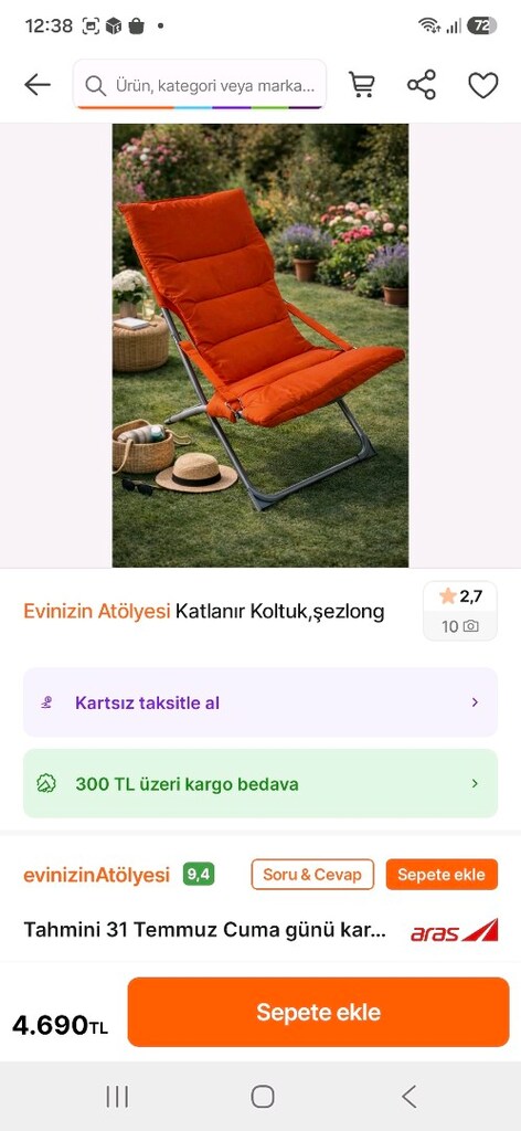 SUNFUN RELAX KATLANIR KOLTUK ADET FİYATIDIR. - 2