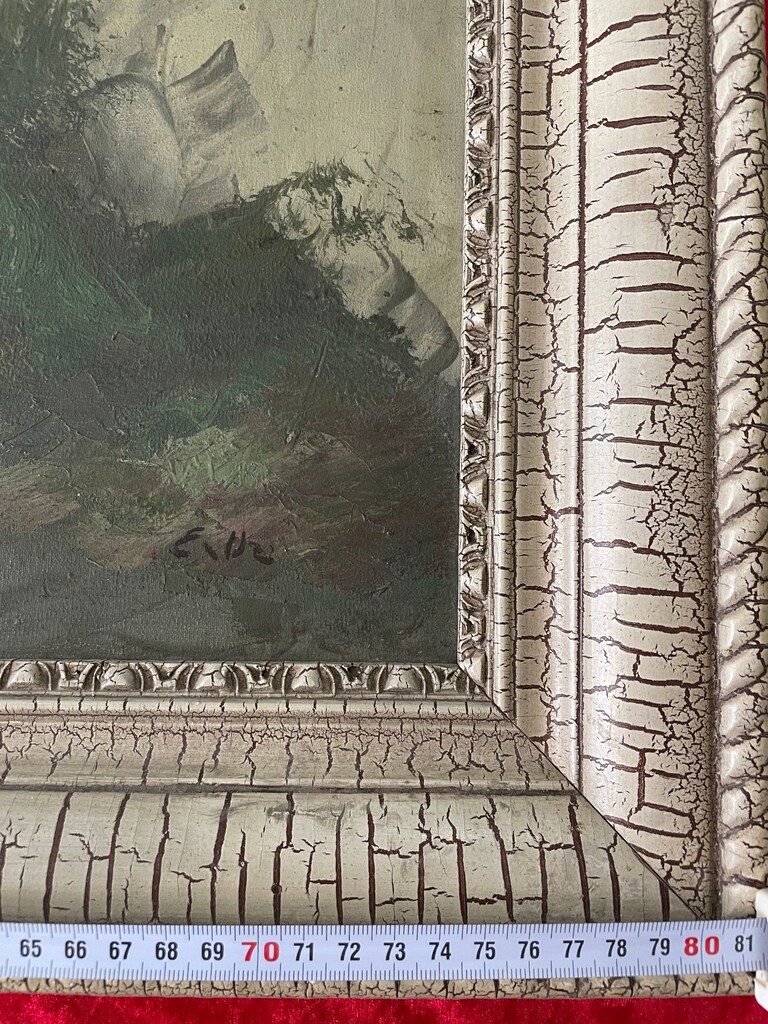 E. Uz İmzalı Büyük Boy Antika Yağlıboya Tablo (81x61 cm) - 2