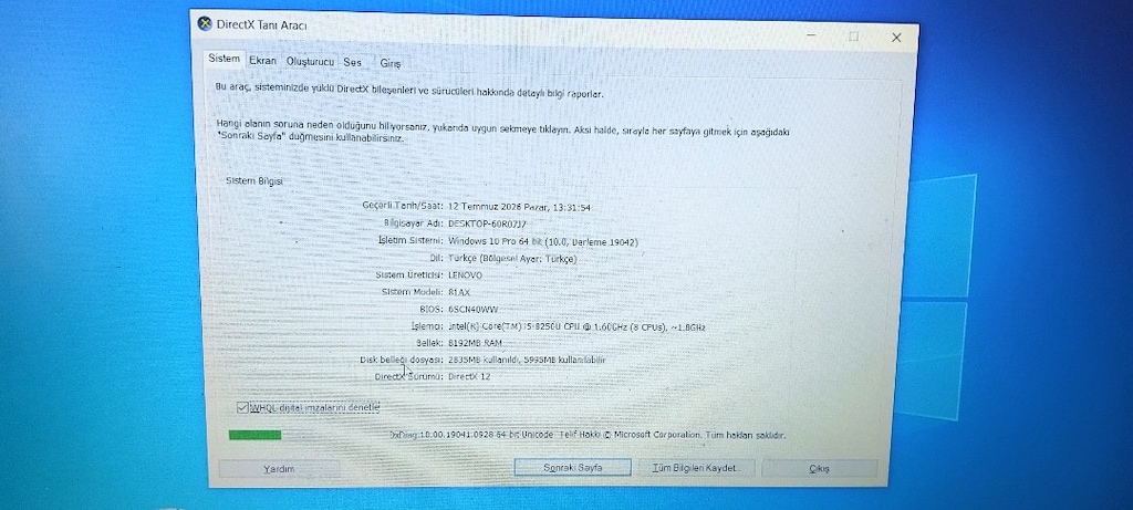 Lenovo V330-15IKB inel İ5 8250U işlemci-8gb ddr4 ram-120gb SSD-1TB Dis - 6