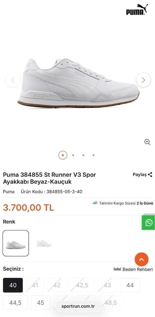 Puma 38 numara beyaz spor ayakkabı - 7