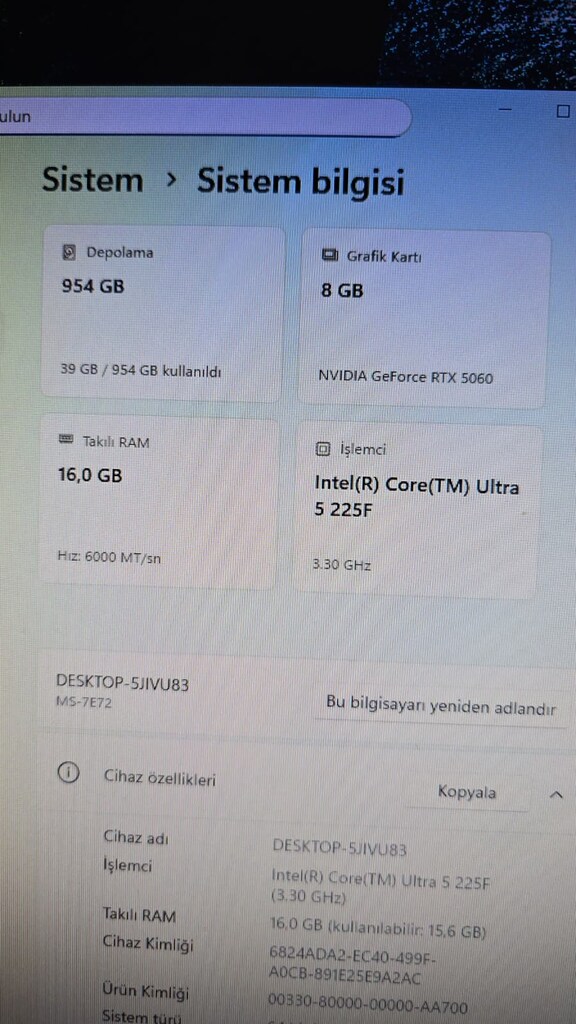 ULTRA 225F RTX5060 1TB M2 16GB DDR5 6000 MHZ SIFIR ADINIZA FATURALI - 5