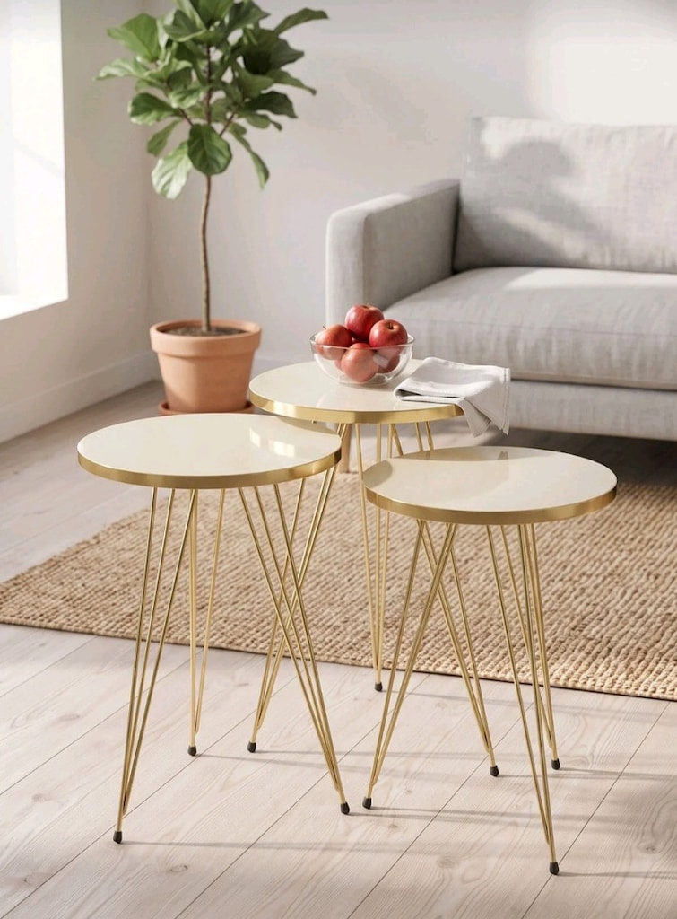 Gold Krem Model 3 lü Zigon Sehpa ve Orta Sehpa - 3