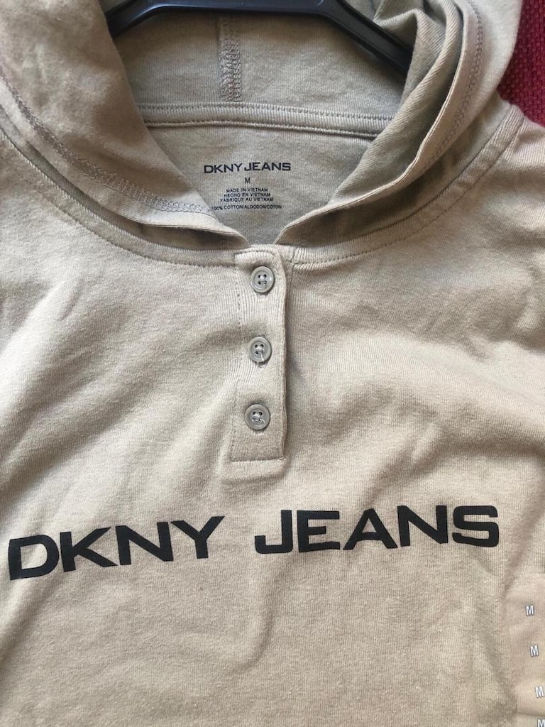 orijinal DKNY kapüşonlu kadın haki sweatshirt - 10