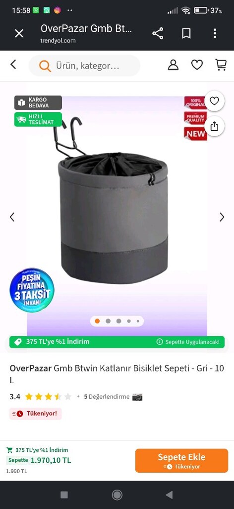DECATHLON katlanır bisiklet ön çanta çok az kullanılmış sıfır gibi. - 10