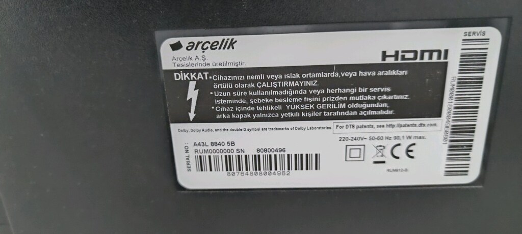 Arçelik A43L 8840 5B TV ekranı kırık bu şekilde satılık - 2