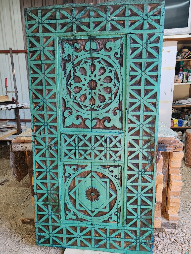 tamamı el oyması eski ahşap kapı 160/80 - 3