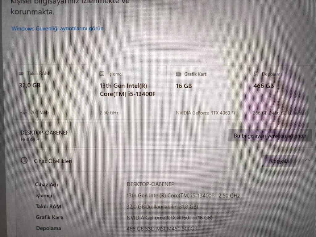 13400F 16 GB DDR5 Ram Rtx 4060Ti 16 GB 512 GB 240Hz Monitör Bilgisayar - 6