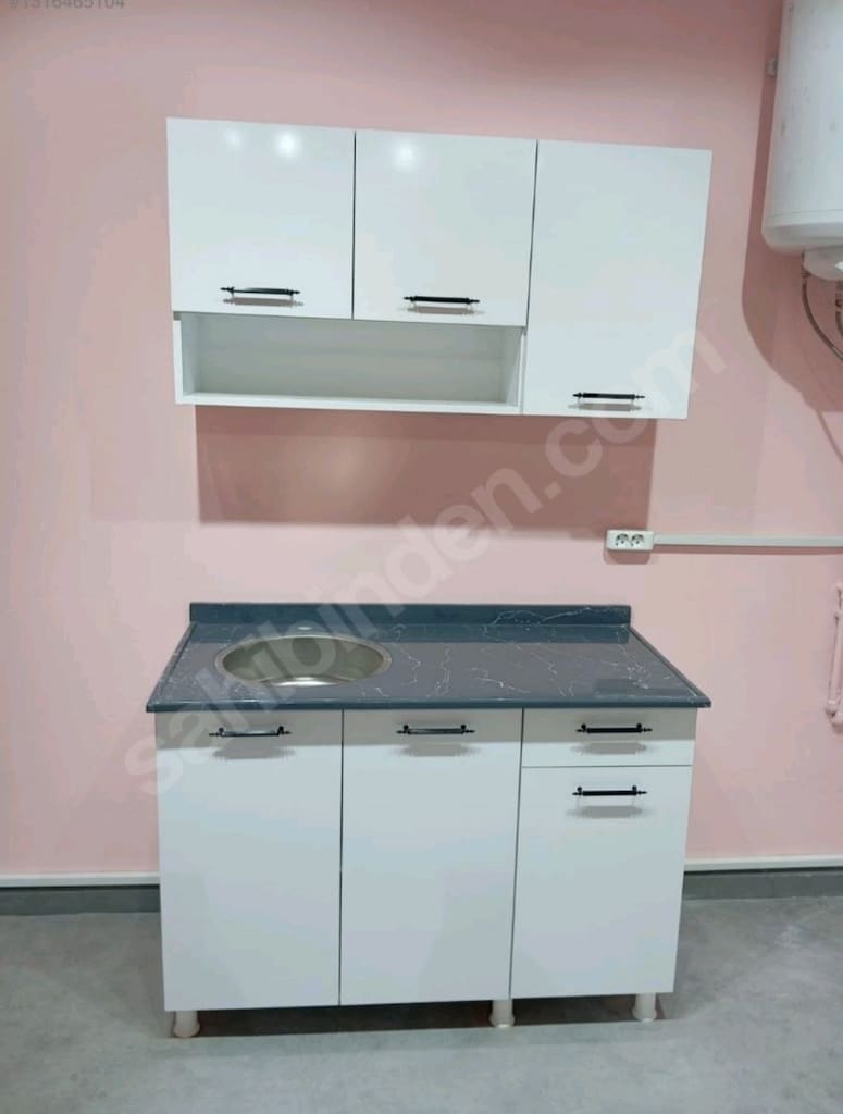 120 cm hazır mutfak ve paslanmaz çelik evyeli mermerit tezgah - 2