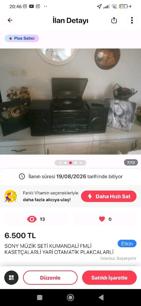 SONY SET FMLİ KASETÇALARLİ EKOLAYZERLİ PLAKCALARLİ KUMANDALI FAAL. - 2