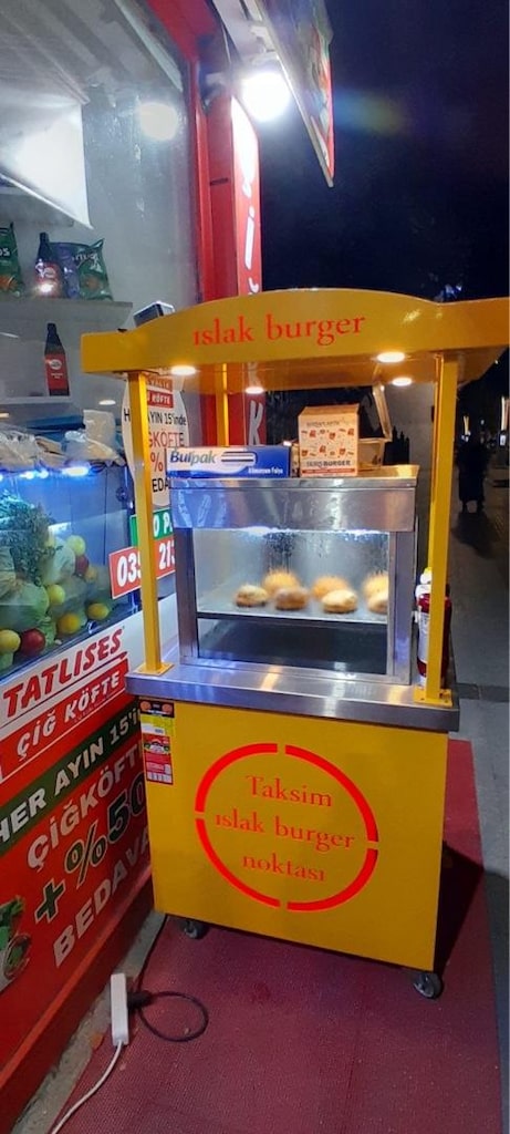 Komple Islak Burger Arabası ve Isıtma Tezgahı (Tekerlekli / Tenteli) - 5