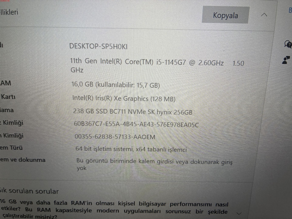 DELL İ5 11. NESİL İŞLEMCİ 16 GB RAM 256 M2SSD - 6