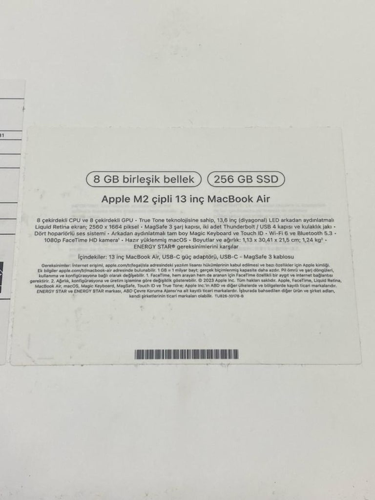Macbook Air M2 8/256 GB Pil %100 20 Ay Garantili SIFIR GİBİ - 2