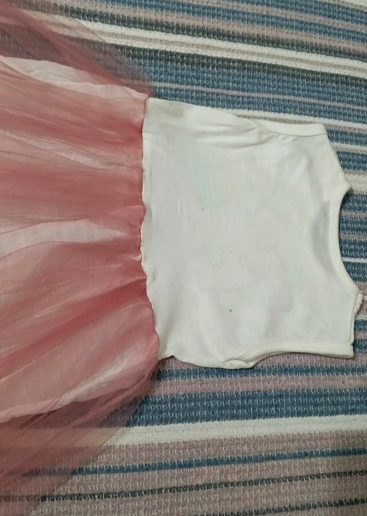 Beyaz Pembe Tüllü Desenli Bebek Elbisesi - 7