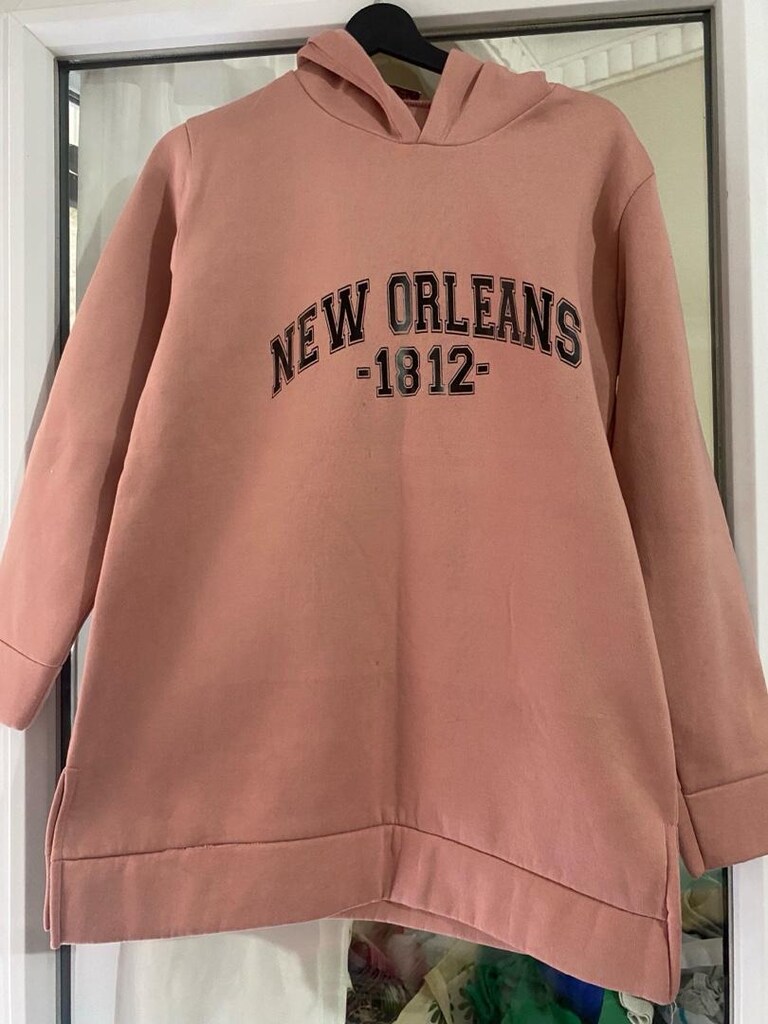 Pudra Pembe Oversize New Orleans Kapüşonlu Sweatshirt