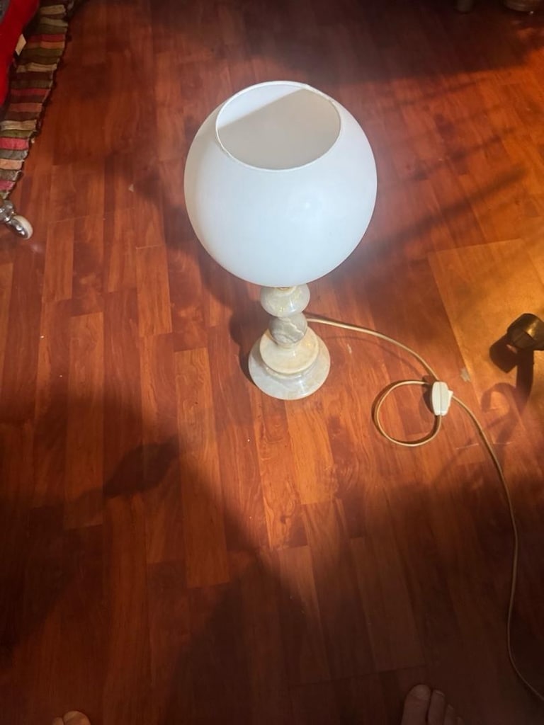 Vintage Mermer Gövdeli Cam Küre Abajur / Masa lambası - 6