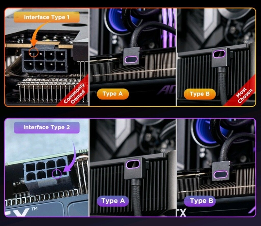Asiahorse 8-Pin GPU uzatma kablosu rgb Type-B(Açıklamayı okuyun - 2