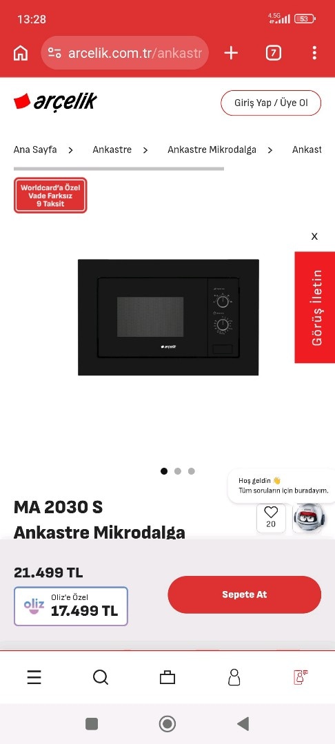 arcelik ankastre mikrodalga